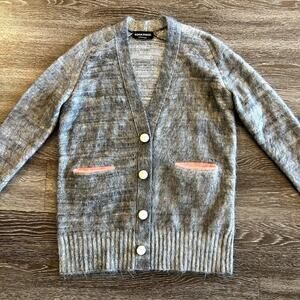 Sonia Rykiel Vintage Mohair Wool Cardigan Gray Pink Pocket Sweater Small